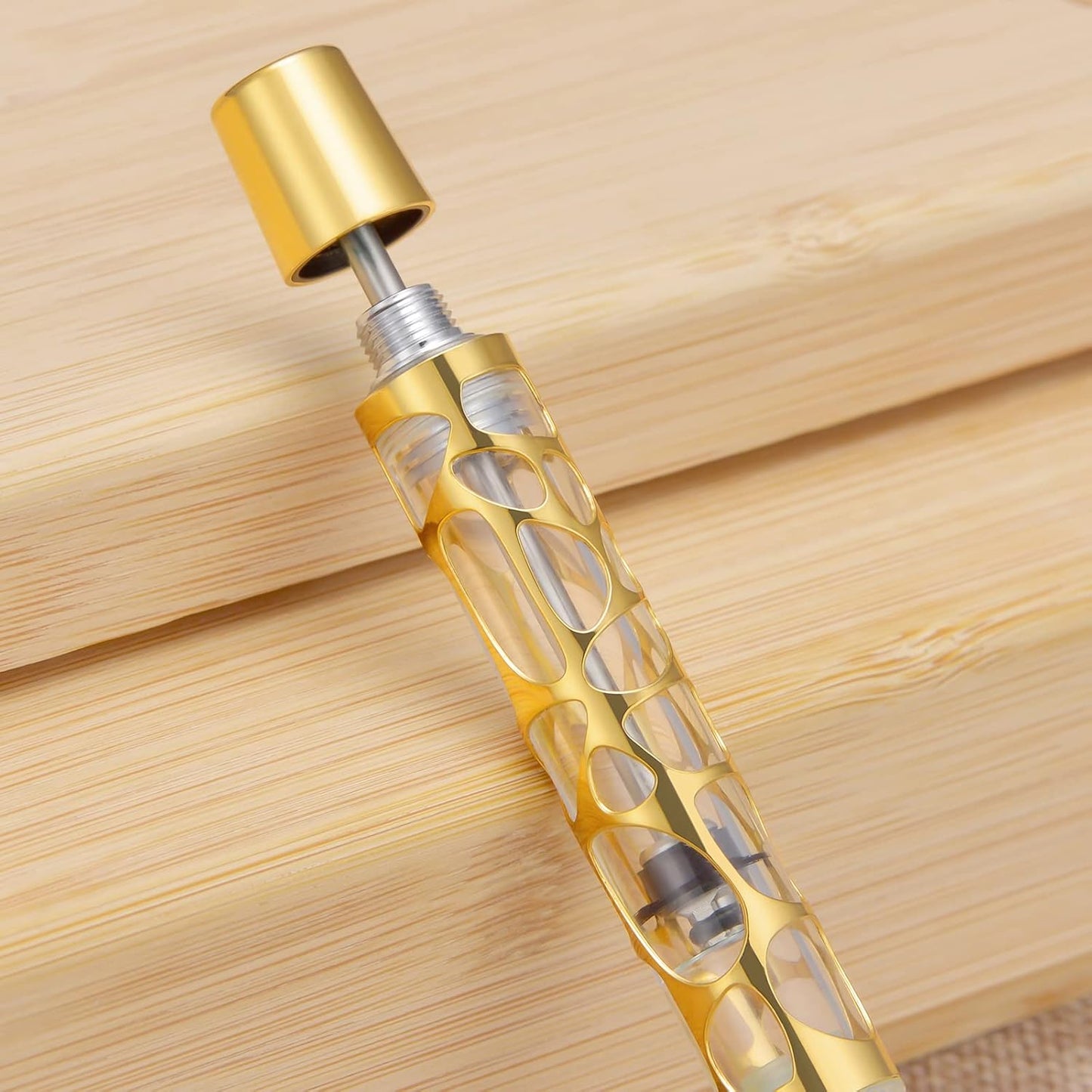 Asvine V169 Vacuum Filling Fountain Pen Fine Nib, Water Drop Skeleton Gold Trim Transparent Clear Acrylic Pen Case Set