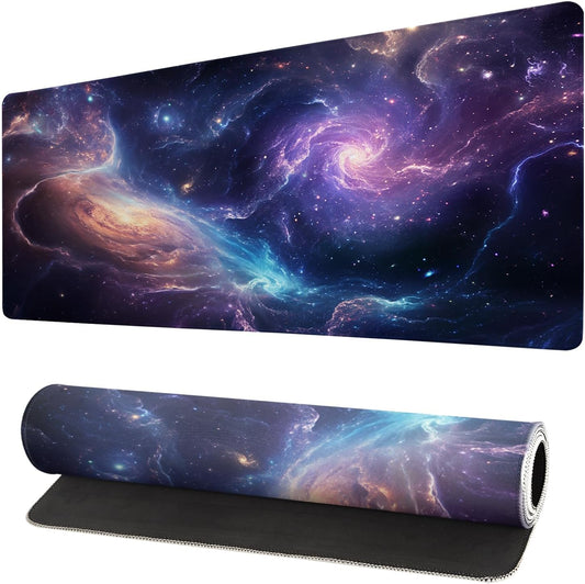 Gaming Mouse Pad Desk Pad,Extended Big Mouse Pad,31.5x11.8 Inch Long Computer Keyboard Mouse Mat Mousepad with 3mm Non-Slip Base and Stitched Edge for Gaming and Office… (Nebula)