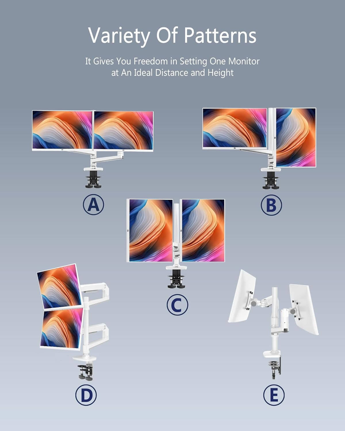 Dual Monitor Mount, Holds Screens up to 40 Inches and 25 lbs, Fully Adjustable Dual Monitor Arm with C-Clamp and Grommet Base, Aluminum, White