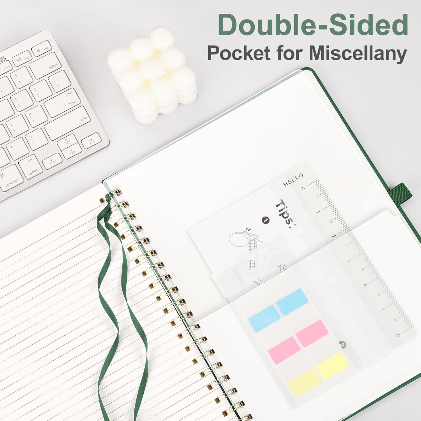 AHGXG Lined Spiral Notebook 8.5" x 11", A4 Large Notebooks for Women Men, Hardcover Leather Notebook College Ruled, 100 GSM Thick Paper, Notebooks for Work School Note Taking Writing, Green