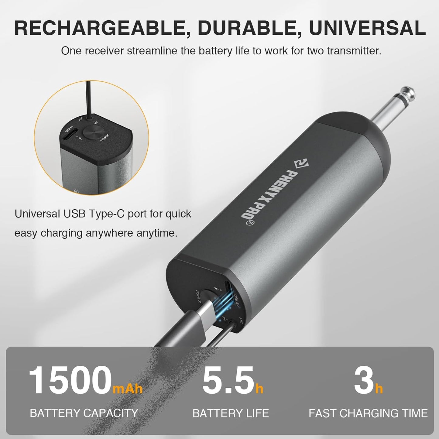 Phenyx Pro Dual Digital Wireless Microphone System, w/2 Handheld Dynamic Microphones,15 UHF Frequency Groups, Mini Receiver, Metal Cordless Mic for Karaoke,Church,DJ,Singing (PDP-2-2H)