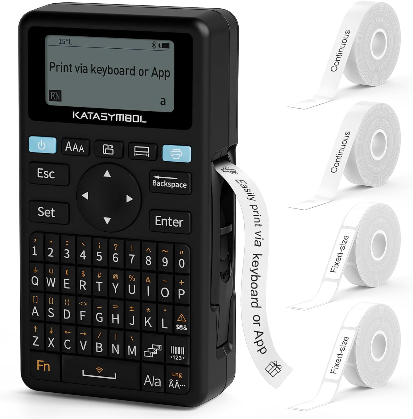 SUPVAN E11 Bluetooth Label Maker Machine with 4 Tapes, Support Keyboard & App with 40 Fonts and 450+ Icons, Rechargeable Inkless Labeler for Home, Kitchen, Office, School, Organization, Black