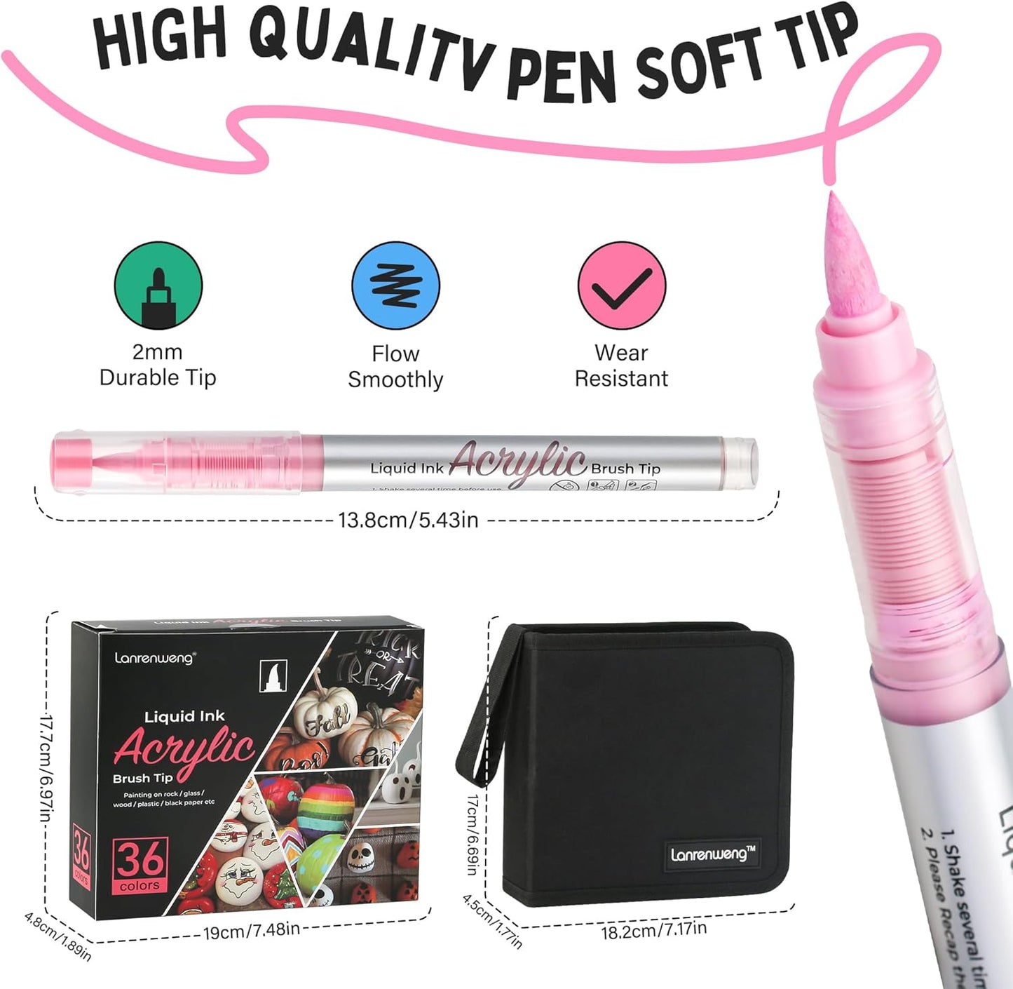 36 Colors Paint Markers Acrylic Paint Pens, Brush Tip Water Based Markers with Direct Ink System for Halloween Pumpkin Rock Painting ,Glass, Wood, Paper, Ceramic, DIY Art Supplies Kit for Kids ＆ Adult