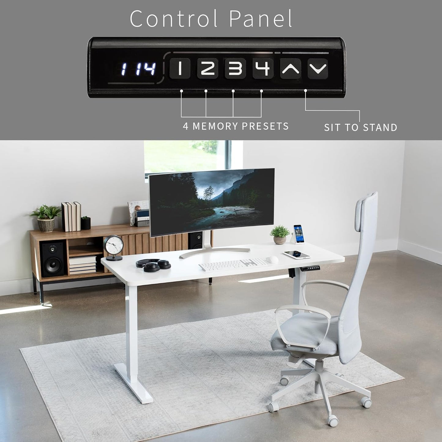 VIVO Electric 60 x 24 in Standing Desk, Memory Height Adjustment, 1B Series, One-Piece White Top, White Frame, DESK-KIT-1W6W