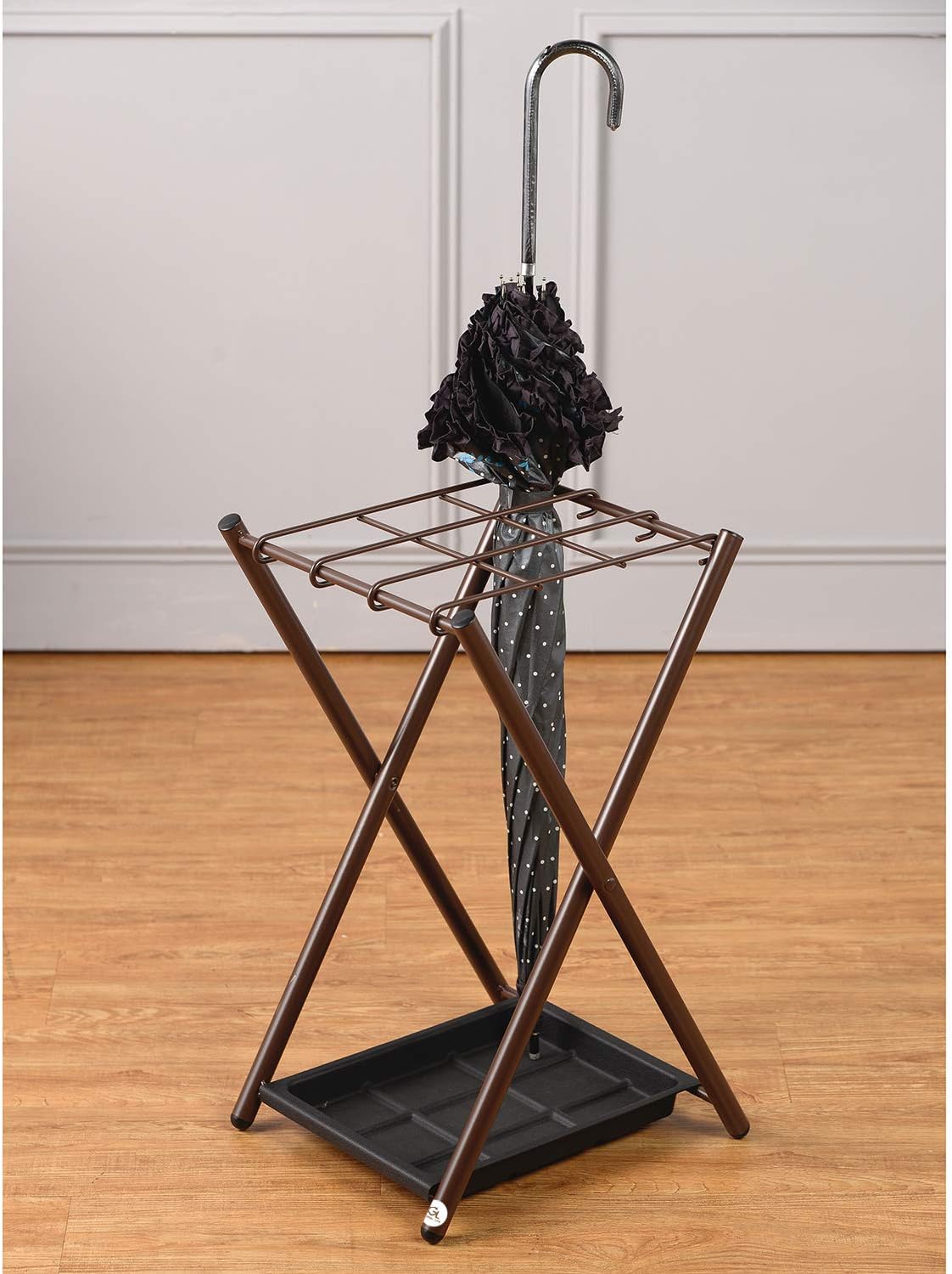 Folding Umbrella Storage Stand Rack Holder Organizer Bin for Entryway Home Commercial Office Décor with Drip Tray