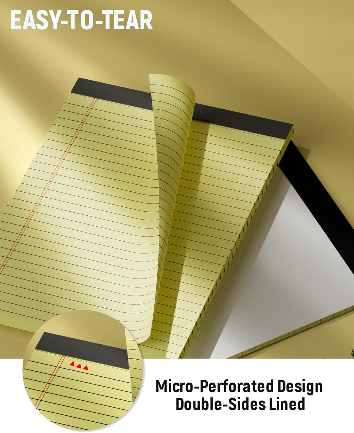 Legal Pads 8.5 x 11, 3 Pack Yellow Note Pads 8.5 x 11 Writing Pads Perforated Paper Tablets 8-1/2 x 11 Wide Ruled Legal Notepads Lined Pads of Paper Notepads Yellow Notebook 30 Sheets Per Notepad