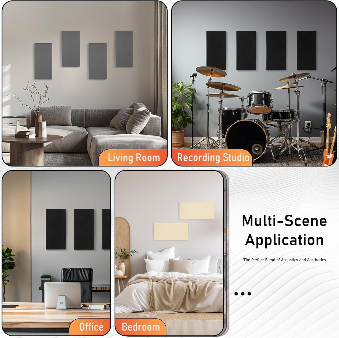 Fabric Sound Proof Foam Absorbing Acoustic Wall Panels 23.6’’x11.8’’ 4PCS Noise Cancelling for Room Home Studio Office Theater, Gray