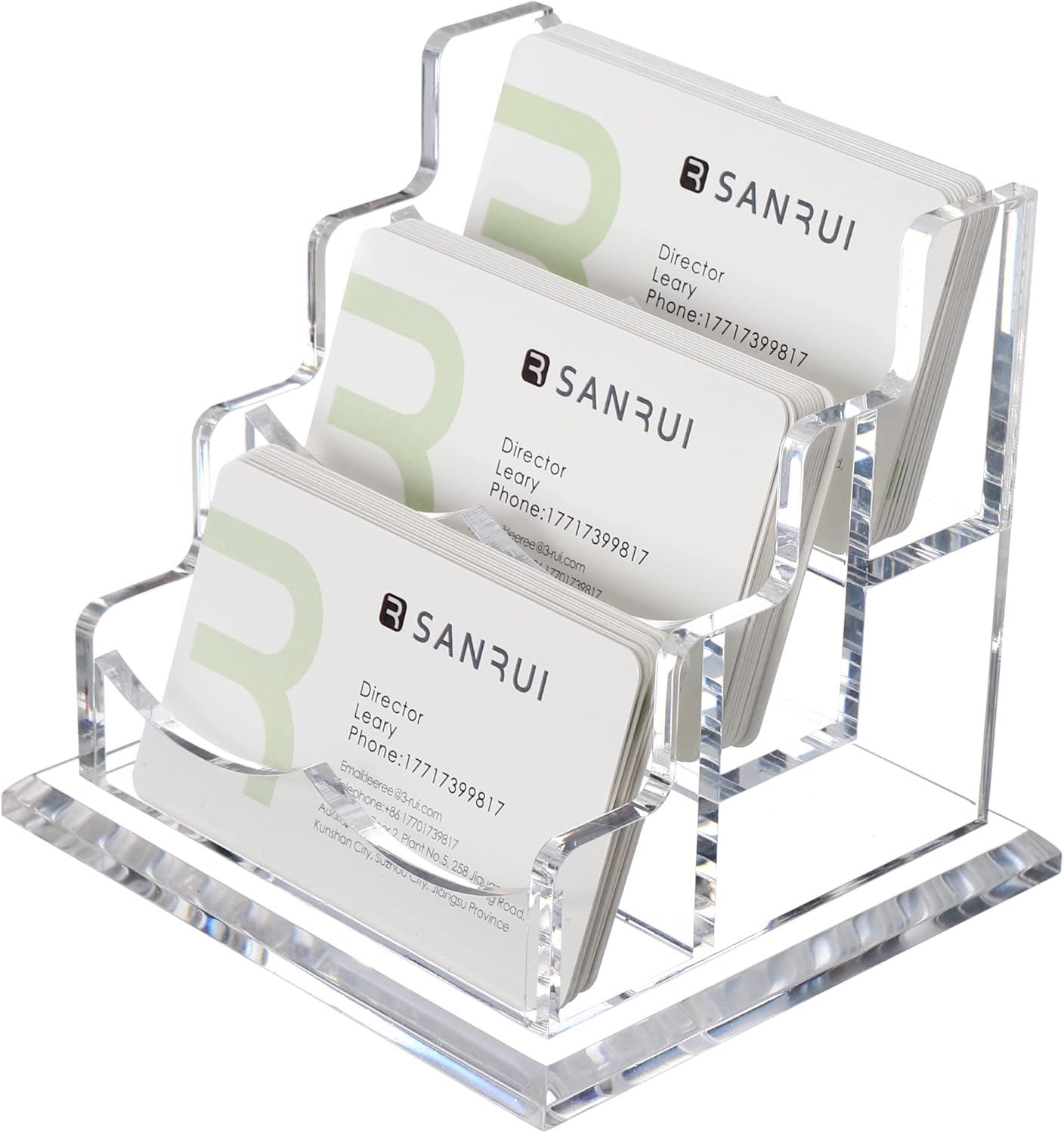 YUXUN Business Card Holder Display for Desk, Clear Acrylic Cards Organizer 3 Tier 3 Slots, Business Card Stand for Men and Women 1 Pack (3 slots) 3slots…