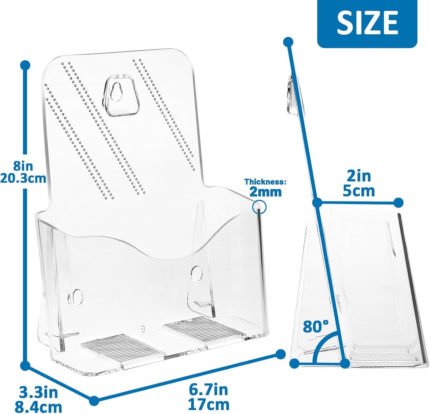Acrylic Brochure Holder 6 x 8 Inch, Clear Slant Back Display Stand for 5.5 x 8.5 & 5 x 7 Inch Flyers, Pamphlets, Table Signs – Plastic Paper Holder for Office, Home, Store, 4 Pack