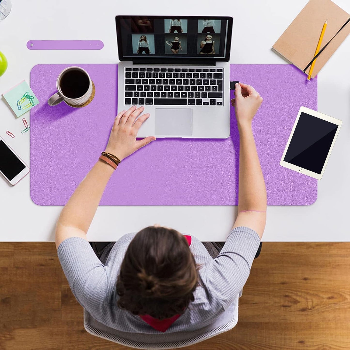 Boutilon Leather Desk Pad Protector,Non-Slip Mouse Pad,Laptop Desk Pad,Office Mouse Mat,Waterproof Leather Desk Blotter,Desk Writing Pad for Office and Home (M-Purple,30"x14")