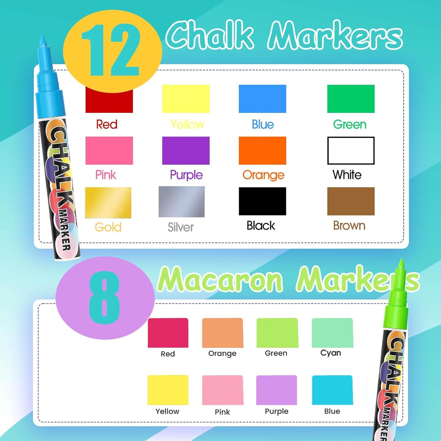 Extra Fine Tip Liquid Chalk Markers for Chalkboard, 20 Colors Window Liquid Chalk Marker Pens with 1mm Fine Tips, Washable Erasable Wet Erase Marker Pens Set for Bistro, Car Glass, Poster, Blackboard