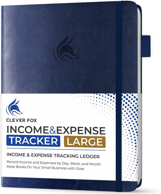 Clever Fox Income & Expense Tracker Large – Accounting & Bookkeeping Ledger Book for Small Business – 2-Year Record Notebook, A4 (Dark Blue)