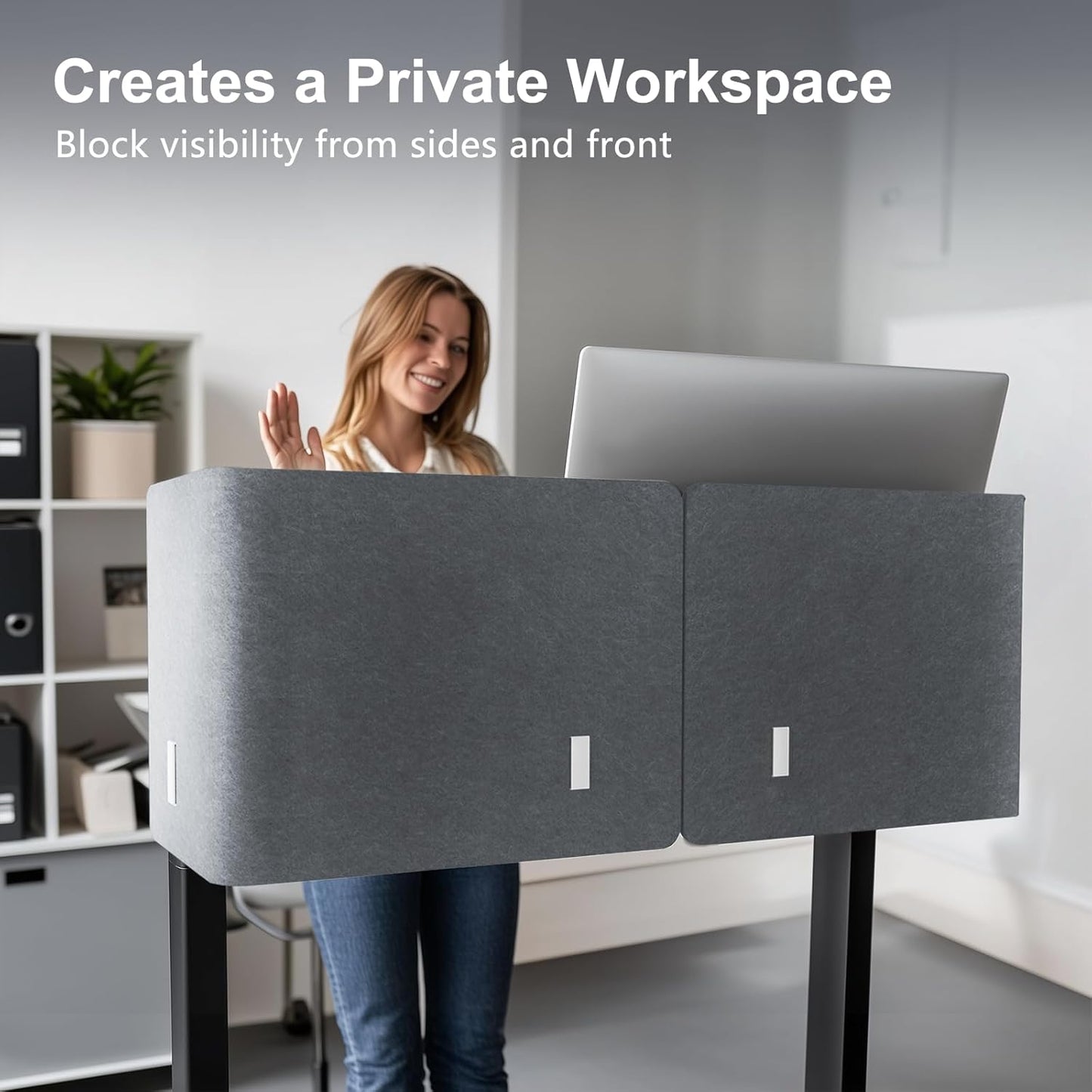 Desk Privacy Panel - Under Desk Modesty Screen & Cubicle Divider, 2PCS L-Shaped Acoustic Partition for Home Office Classroom, Reduces Noise & Visual Distractions (Grey, 47.2" x 15.7")