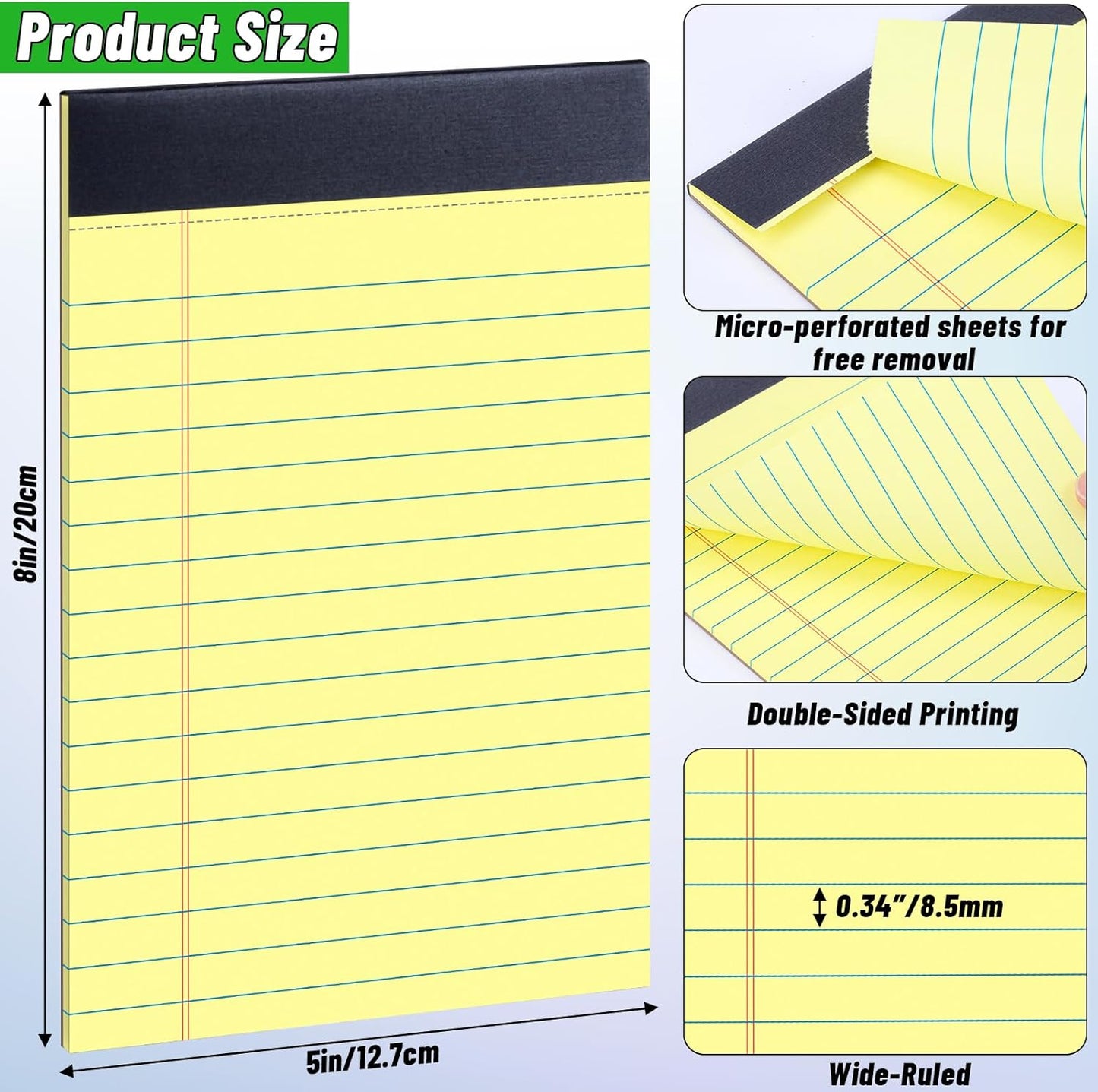 48 Pack Legal Pads Bulk,5 x 8 Inch White Notepad, Note Pads College Ruled Perforated Memo Pad for Work Study Daily Note Taking List, Lined Writing Pads Memo Refills Notepads for Office Home School