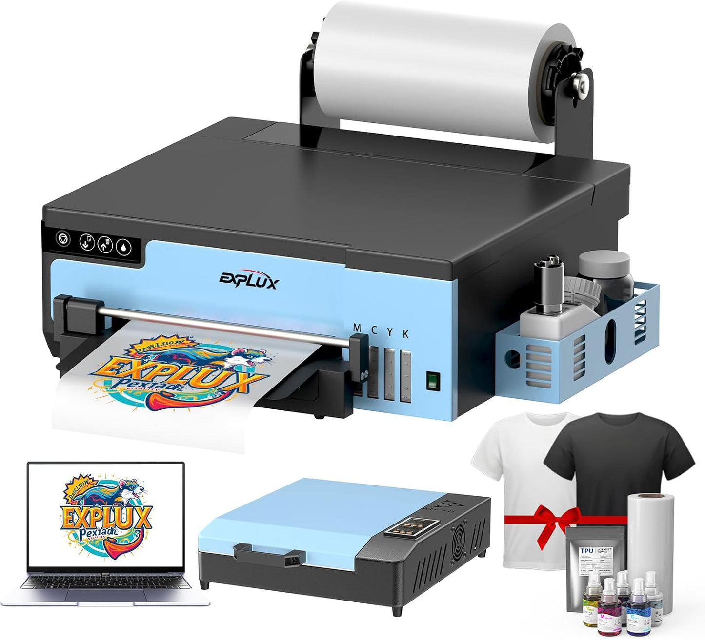 EXPLUX A4 DTF Printer,with XP600 printhead with Anti-Clogging Technology + 200% high Speed Printing,for DIY T-Shirt,Other Textiles,2-Year Ink Included