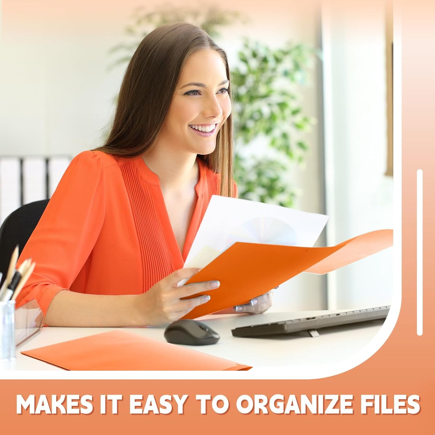 Henoyso 60 Pcs Plastic Folders with Clear Front Pockets Heavy Duty File Folders with 2 Pockets and Card Slot for Student Communication School Office Presentation Report (Orange)