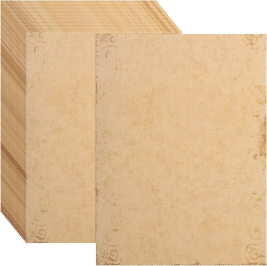 MECCANIXITY 24 Sheets Vintage Cotton Paper Printer Edge Paper Thick 120 GSM, Classic for Letter Writing, Invitations, Wedding-8 x 11 Inch,Warm Orange Yellow