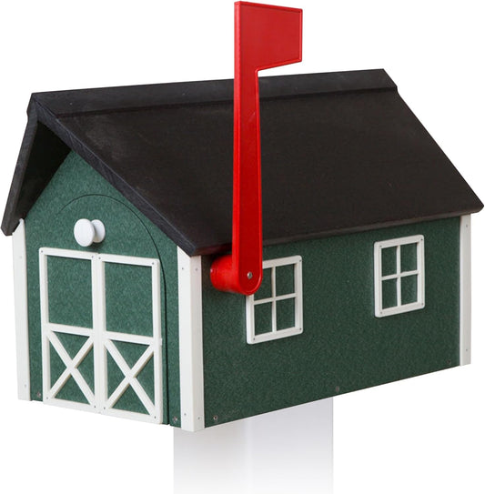 Peaceful Classics Poly Mailbox- Durable, Weather-Resistant Amish Craftsman Mailboxes for Outside Uses Like Front Yard and Road Side- Long-Lasting, Decorative, Modern Mailbox (Green with White Trim).