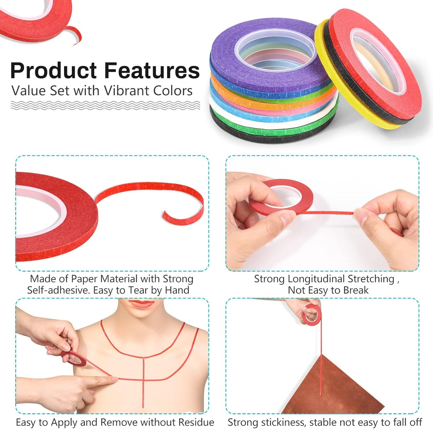 selizo 20 Rolls Whiteboard Tape, 1/8" Thick, Pinstriping & Draping Tape for DIY Art Crafts