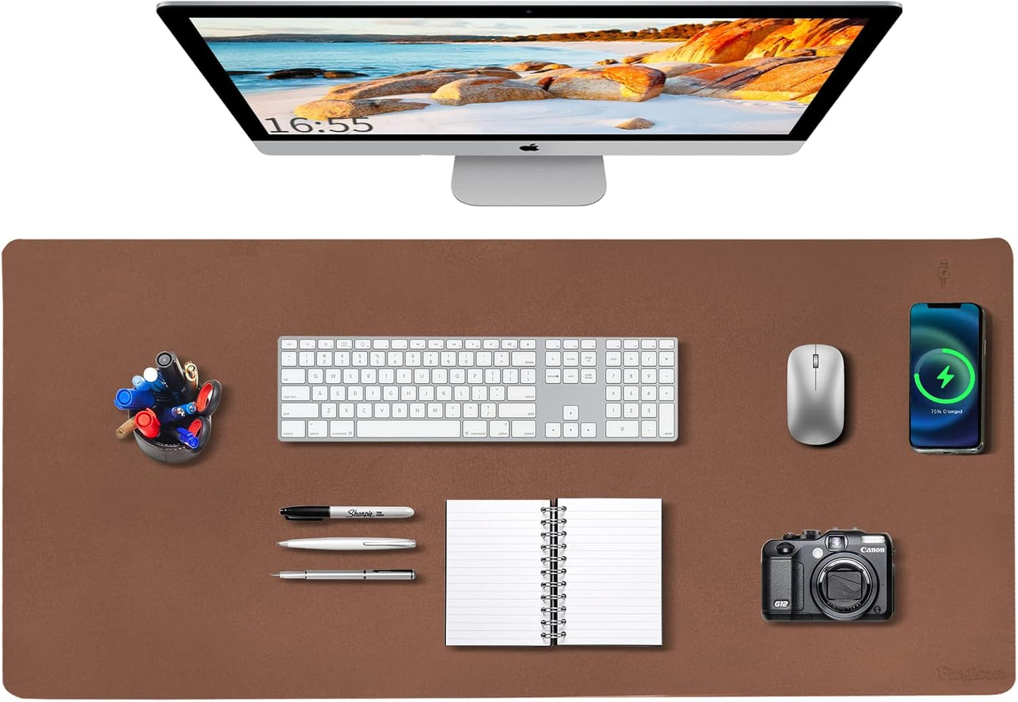 Desk Mat Wireless Charging Mouse Pad Large 32x16 Journey Desk Pad Mat with Wireless Charger Waterproof Leather Computer Mat with Phone Charger Mousepad Non-Slip for Keyboard and Mouse