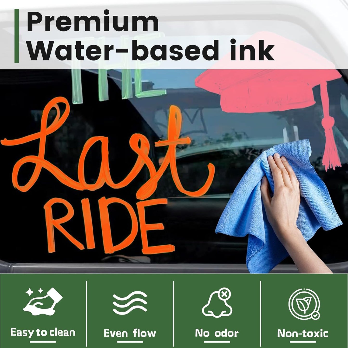 Jumbo Chalk Markers for Windows Washable, 8 Neon Colors Liquid Chalk Pens Erasable with 10mm Thick Tips for Auto, Glass, Mirror, Poster, Bistro, Blackboard, Car of DIY