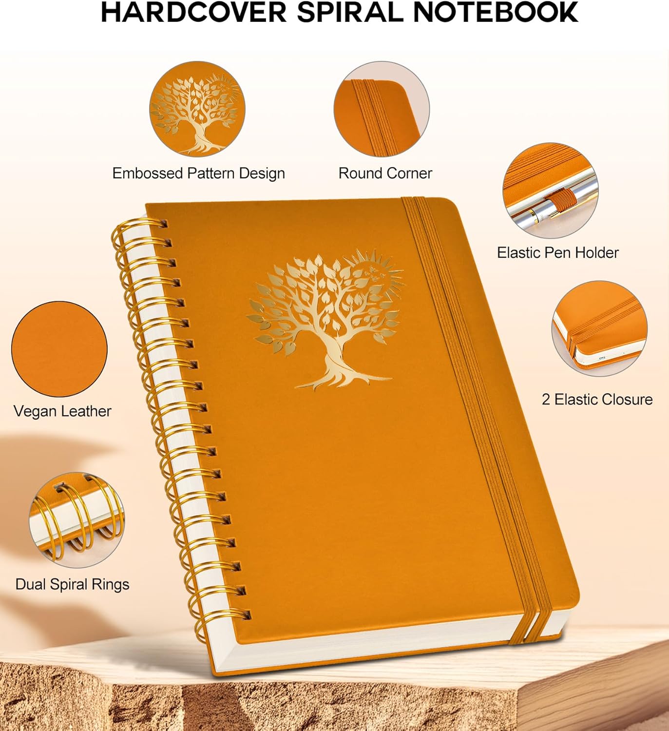 Spiral Notebook Journal for Women Men, 300 Numbered Lined Pages, College Ruled, A5 Hardcover Spiral Bound Notebook for School, Work, Note Taking Writing, Leather Spiral Journal Medium 5.9"x8.5"