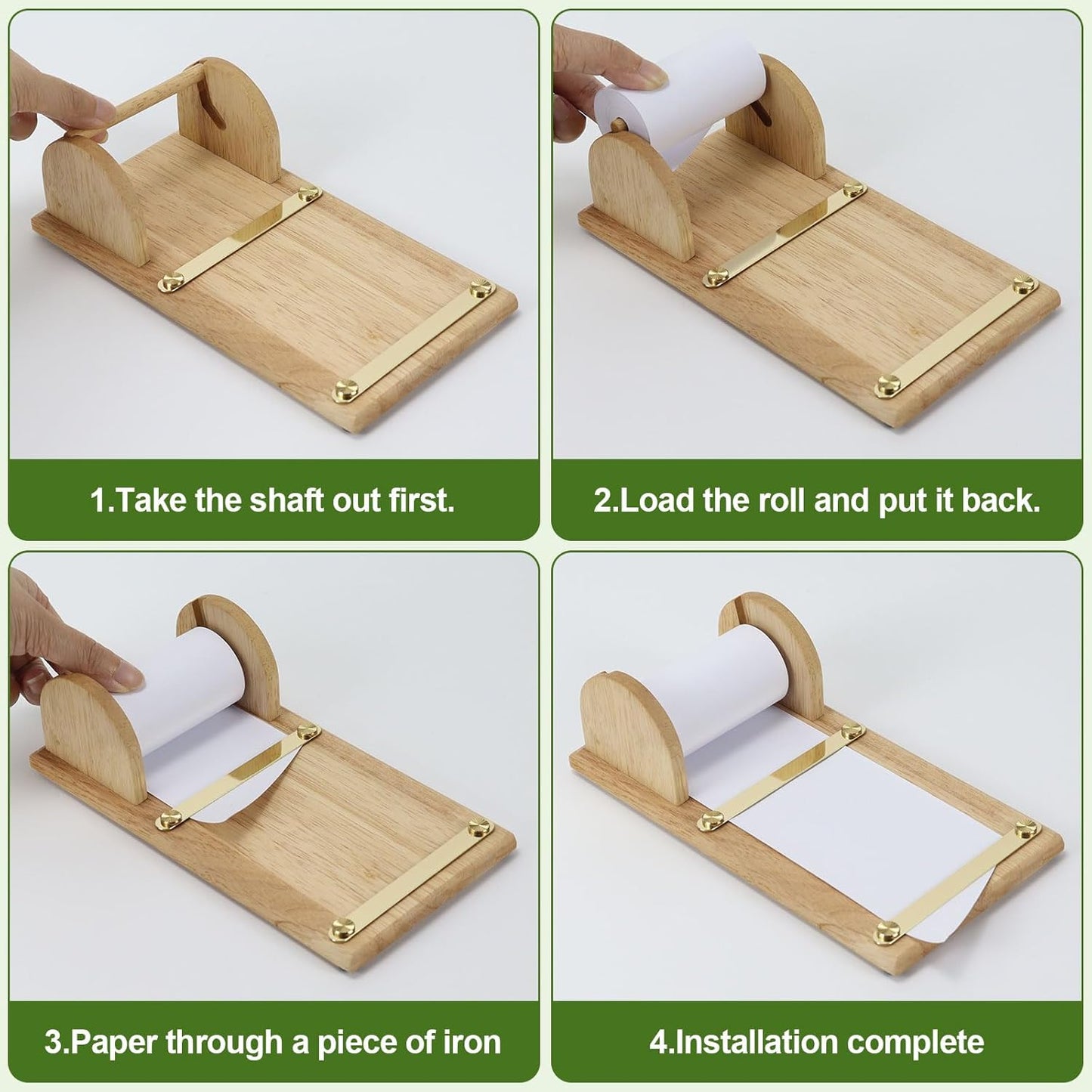 Buqoo Desktop Wooden Roll Dispenser, Bamboo Spool Sticky Note Clipboard Restaurant Writing Clip,Coffee Dessert Menu Holder, Tearable Shaft Wooden Paper Roll Dispenser with with 36ft Note Paper