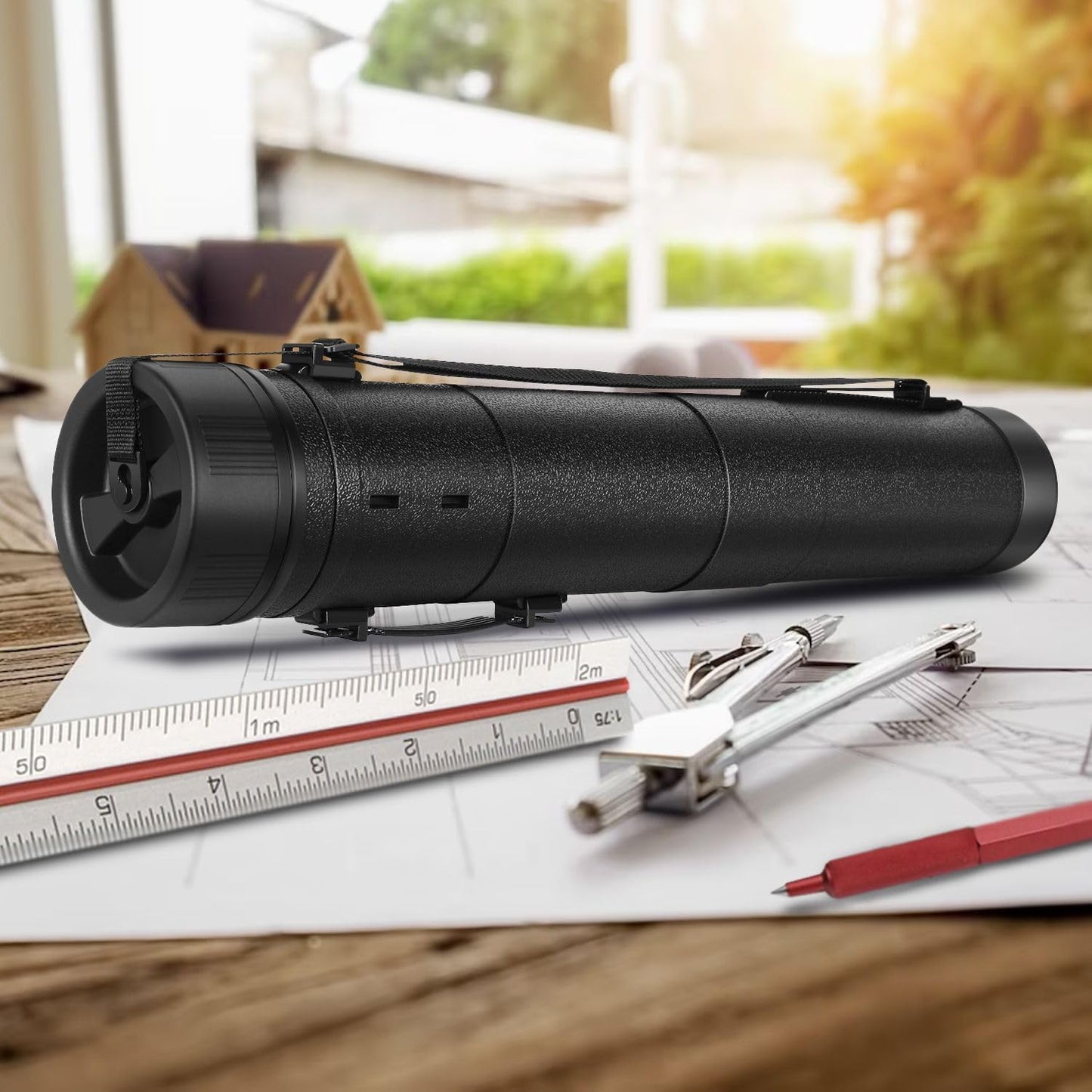 Flexzion Poster, Art, Document Tube with Strap, Expandable Waterproof Plastic Container, Telescoping Cylindrical Storage Case, Portable Paper Holder for Draft Sketch Blueprint, 4.7 IDx31.7-51.2 Inch