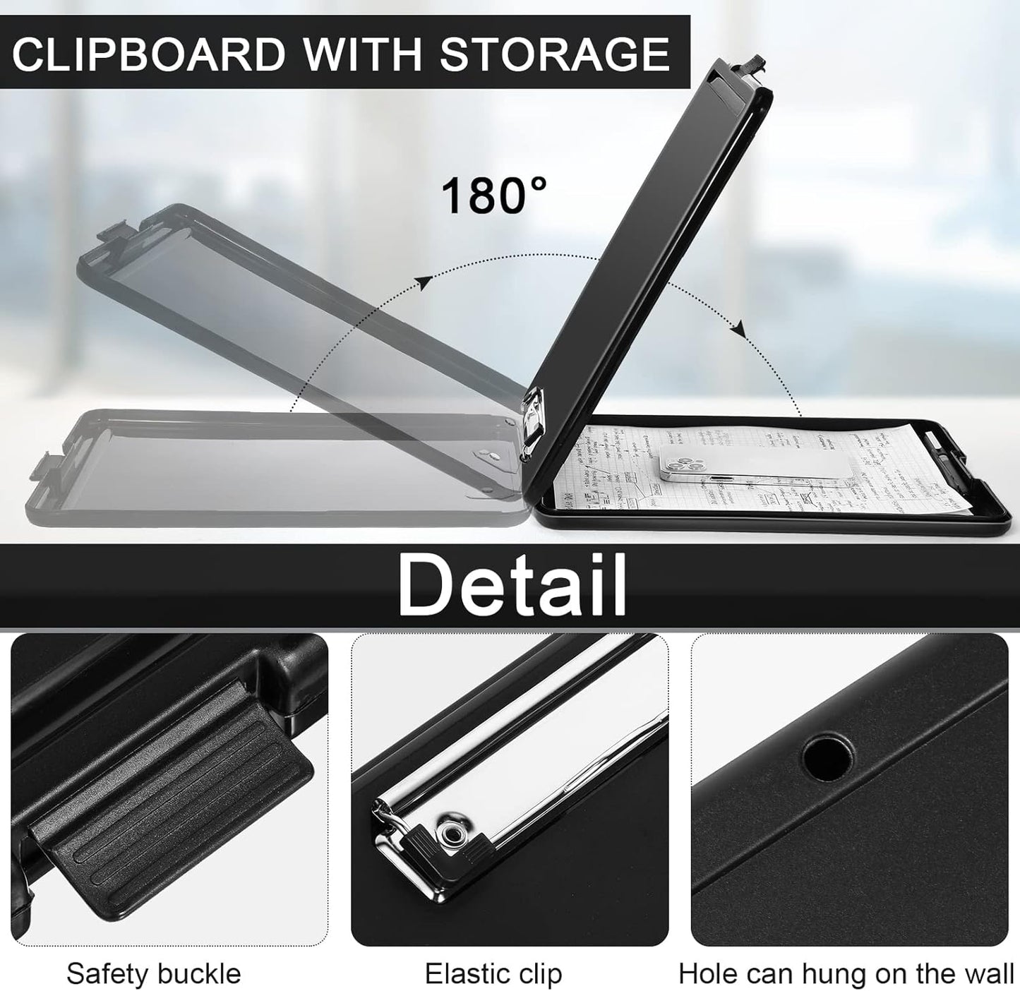 5 Pcs Clipboard with Storage Plastic Nursing Clipboard 9.5 x 13.5 Inch with Low Profile Clip Foldable Clip Board with Storage for Home Office Back to School Supplies