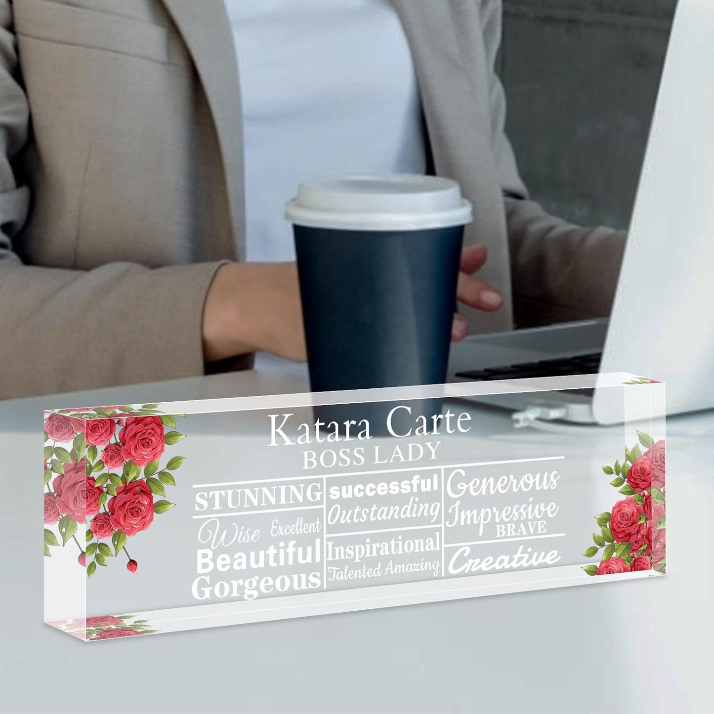 Name Plate for Desk Personalized, Acrylic Desk Decorations, Employee Appreciation Gifts, Custom Office Gifts for Coworkers, Boss, Teacher, Nurse (Boss Lady)