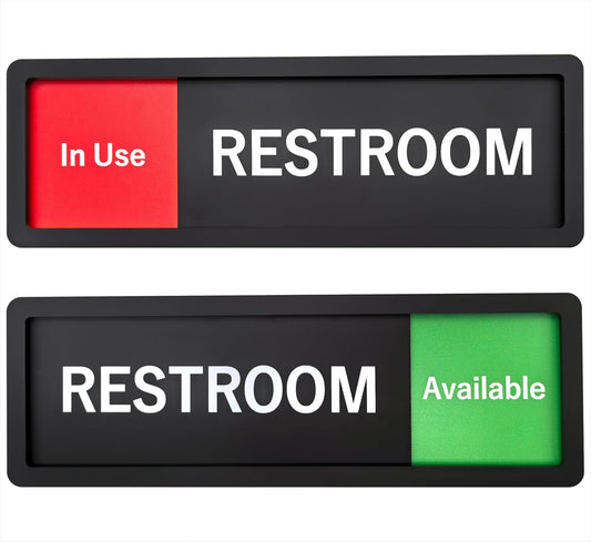 Restroom Sign – In Use / Available Slide Switch Sign ，Premium Durable Acrylic Material, Super Strong Self-Adhesive, Quick Installation, Suitable For Your Home And Business ( 9×3 Inches, Black) (Restroom)