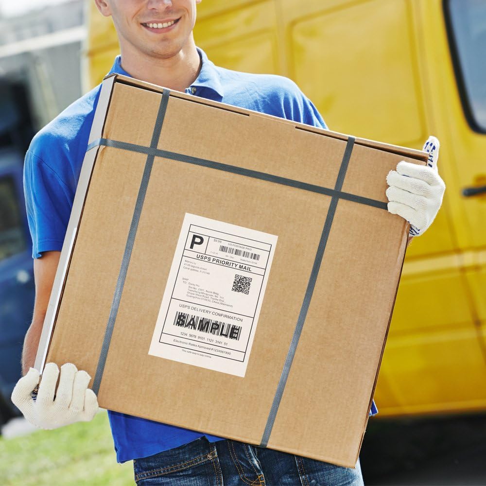 [100 Sheets; 200 Labels] Half Sheet Self Adhesive Shipping Label for Laser & Inkjet Printers, 2 Per Page Self Adhesive Mailing Labels – White 8.5'' x 5.5''