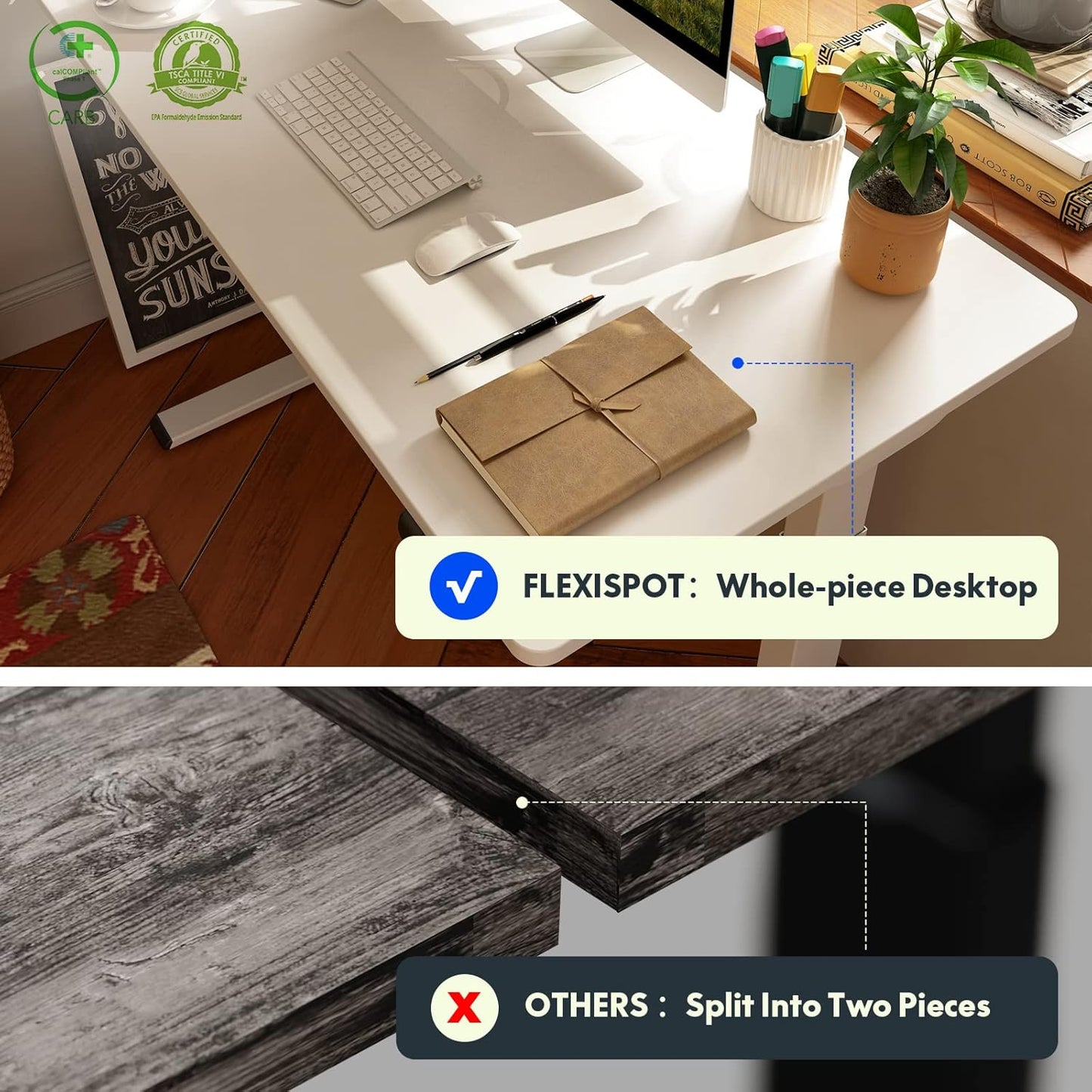 FLEXISPOT EN1 Whole-Piece Standing Desk 48 x 30 inches Electric Height Adjustable Desk for Home Office w/Automatic Smart Keypad (Upgraded White Frame + White Top, 2 Packages)