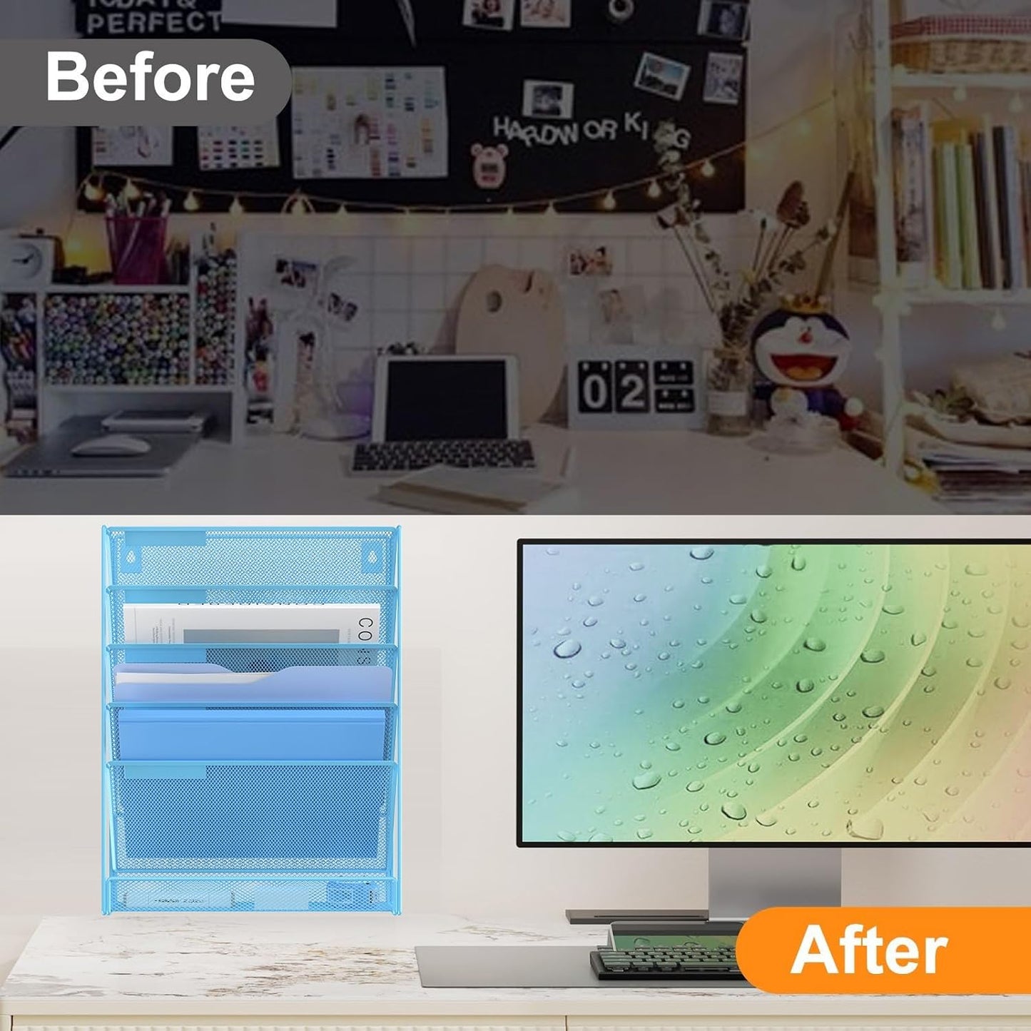 Kuntine.B Wall File Organizer Office Hanging Magazine Holder Wall File Organizer for Office Home (Blue, 6 Tier)