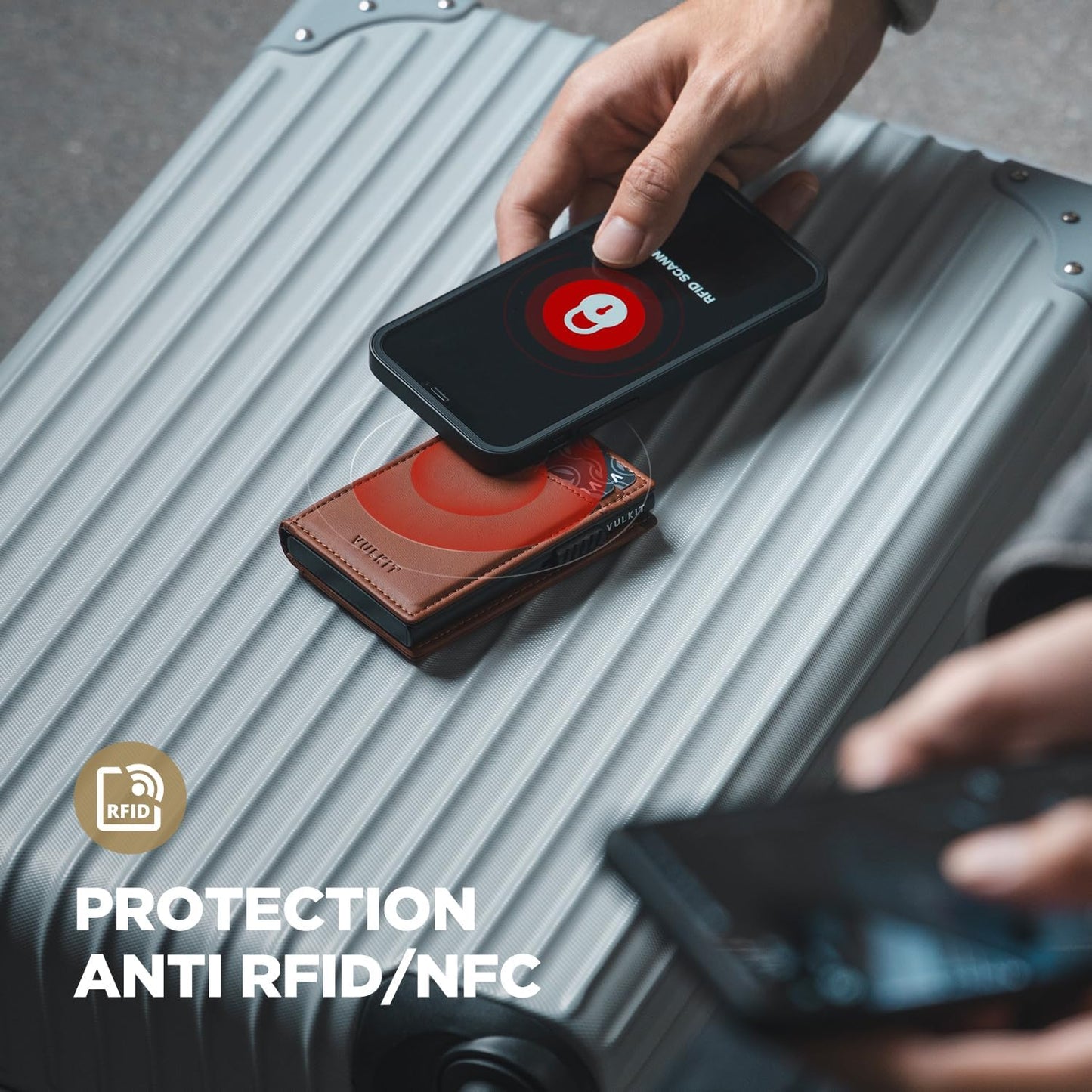 VULKIT Men's Wallet with ID Window Premium Leather Wallets RFID Blocking Minimalist Wallet Pop Up Card Holder Magnetic Closure