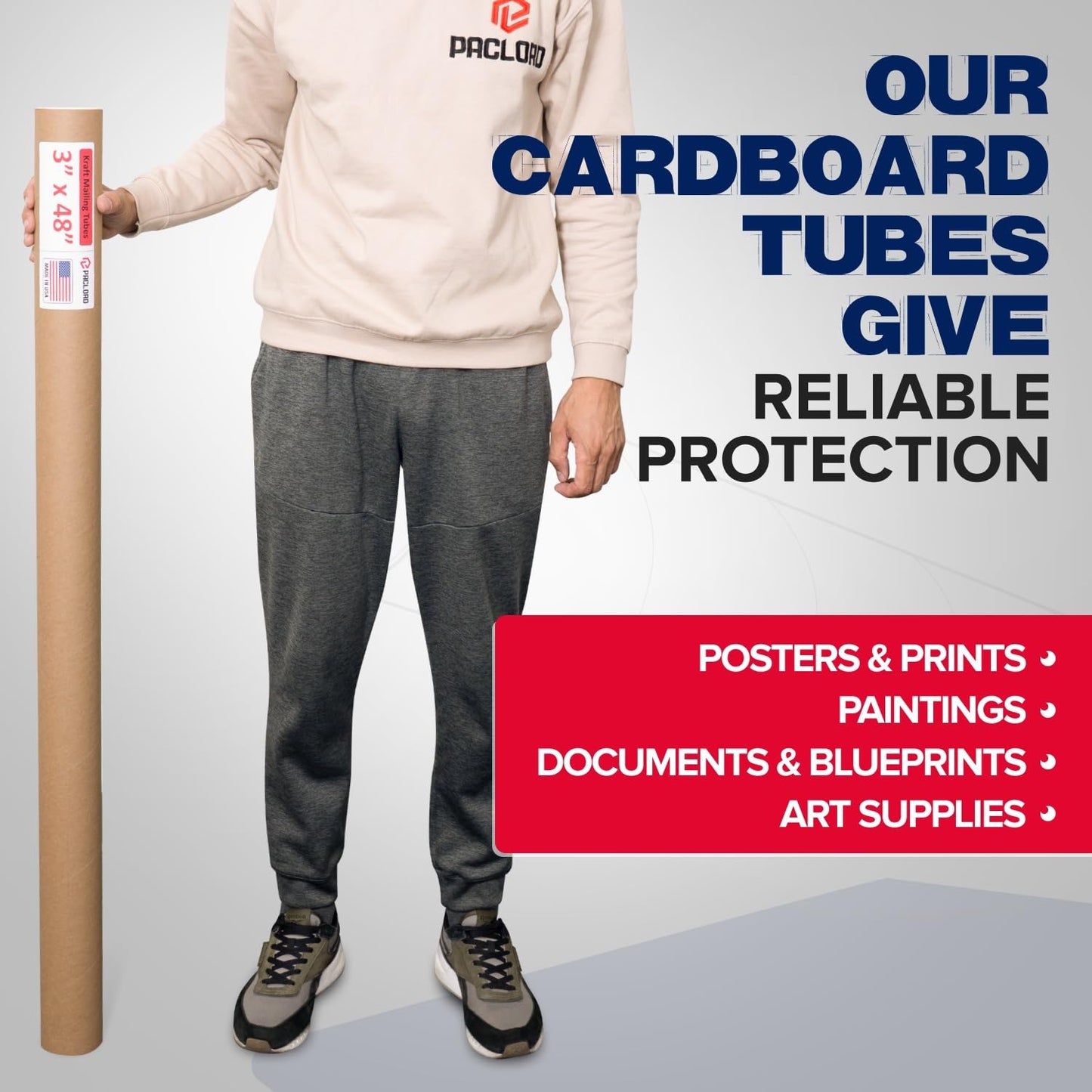 3" x 48" Heavy-Duty Reinforced Cardboard Mailing Tube, Pack of 4 Tubes with 8 Caps – Secure USPS Approved – Great for Shipping and Storing of Prints, Artwork, Posters or Documents