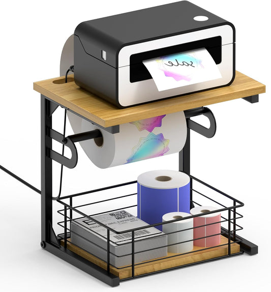 Label Holder for Rolls and Fan-Fold Labels, Wooden Thermal Sticker Roll Holder for Desktop Thermal Label Printer, Solid Shipping Label Holder & Desktop Label Printer Accessory Supplies for Home,Office