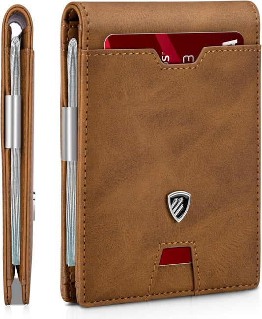 RUNBOX Mens Slim Wallet with Money Clip RFID Blocking Bifold Credit Card Holder for Men with Gift Box