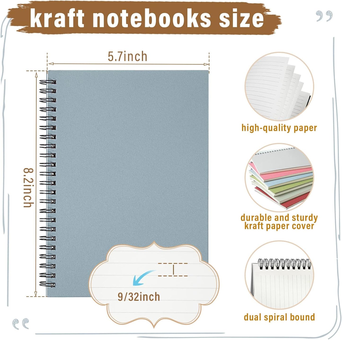 Fuutreo 12 Pcs Spiral Notebook for Work A5 8.3 x 5.7 Inch College Ruled Spiral Journal Notebook Kraft Cover Ruled Paper, 12 Color, 60 Sheets, 120 Pages for Office School(Morandi Color)