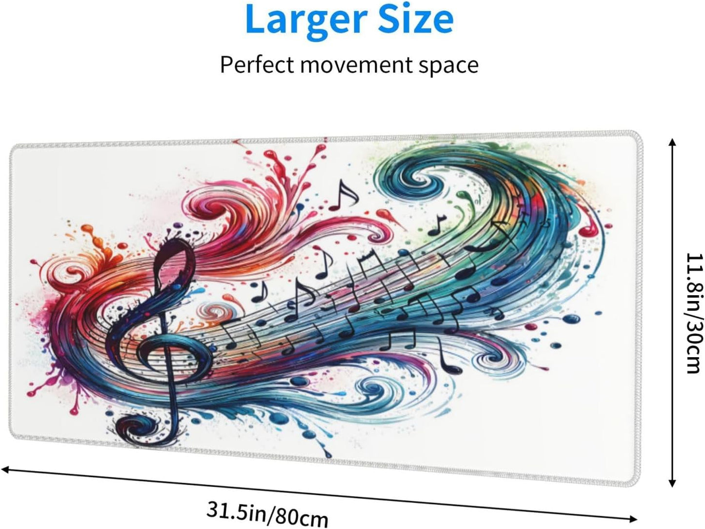 Gaming Mouse Pad, Large Non-Slip Rubber Base Mousepad, Keyboard Mouse Mat, Desk Pad with Stitched Edges, 31.5x11.8inch, Musical Note