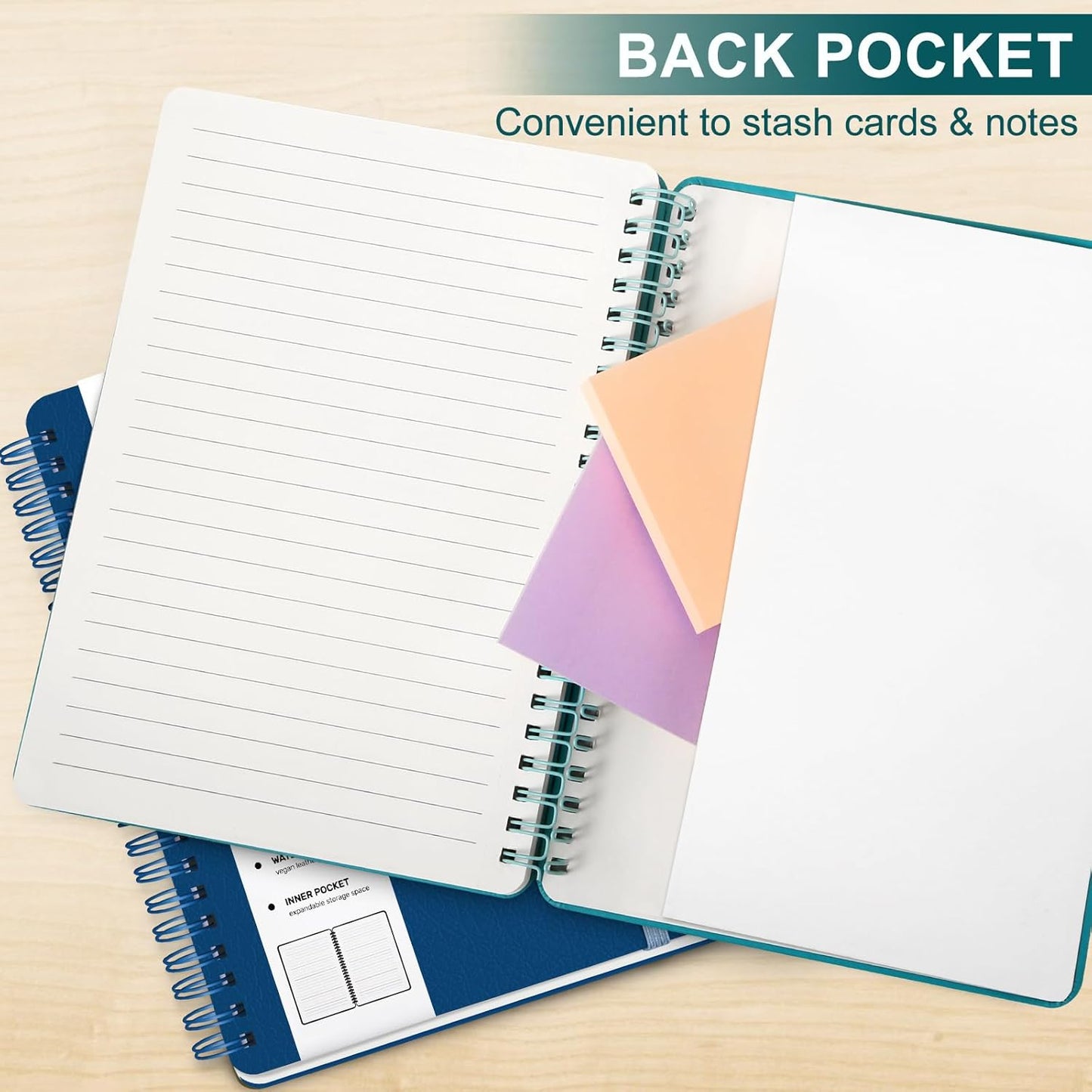 Lined Spiral Journal Notebook, A5 Hardcover Leather Notebook for Work, 5.7''×8.2'', 100GSM Thick Paper Spiral Bound Journaling Notebooks for Women & Men Office School Note Taking Business, Lake Blue