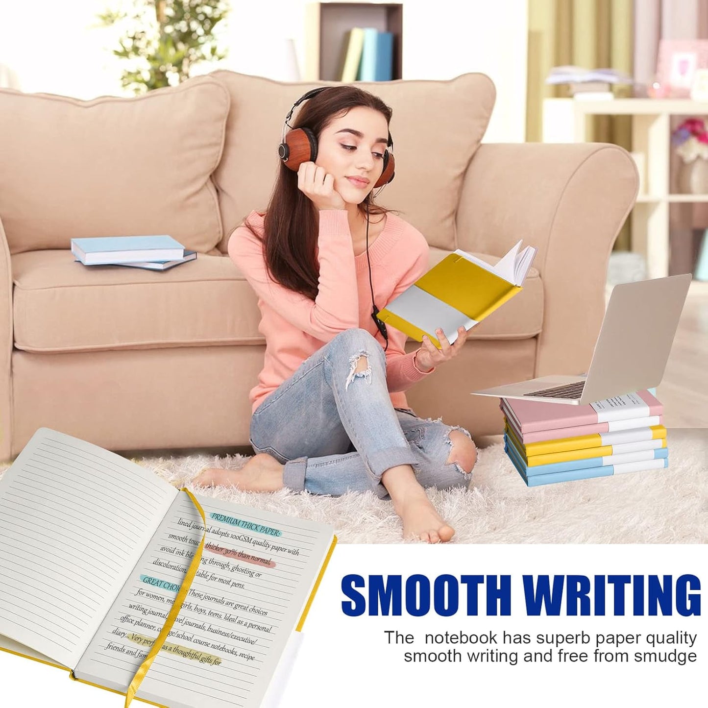 Lined Journal Notebook, 10Pack(bright yellow), 160 Pages, Medium 5.7 inches x 8 inches - 100 gsm Thick Paper, Hardcover