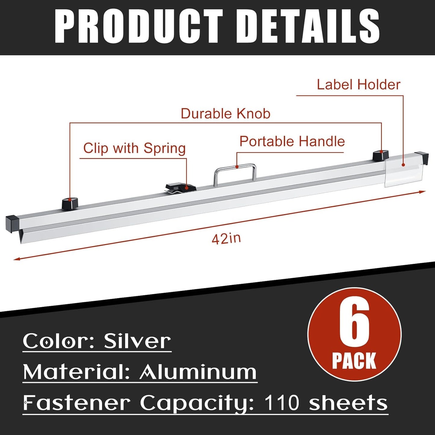 Estune Blueprint Hanging Clamps Binding Strips Storage for Construction Paper Poster Plans Drawings Arts (6, 42 Inches)