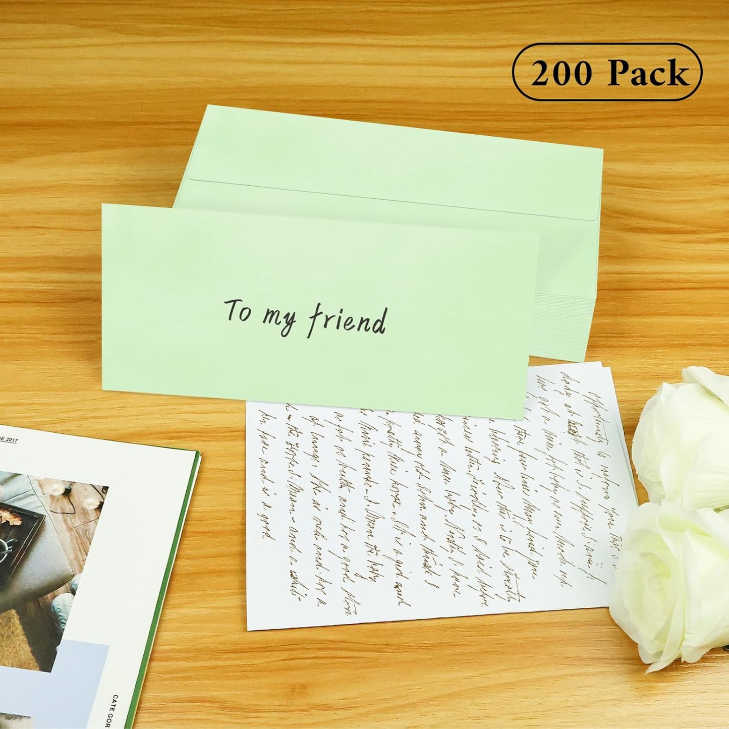 200 Pack #10 Business Envelopes, Light Green Standard Envelopes Self Seal, Letter Size Mailing Envelopes for Checks Letters Invoices Christmas Birthday Graduation Wedding, 4 1/8 x 9 1/2 Inch