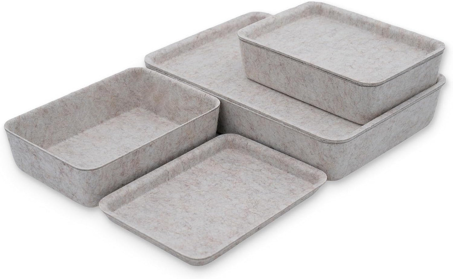 Welaxy Lidded Felt Drawer Organizer Trays with lids Desktop Organizer Bins Storage box for crafts office supplies pen notes Junk Makeup Stationery Organize 3- Pack (Oatmeal)