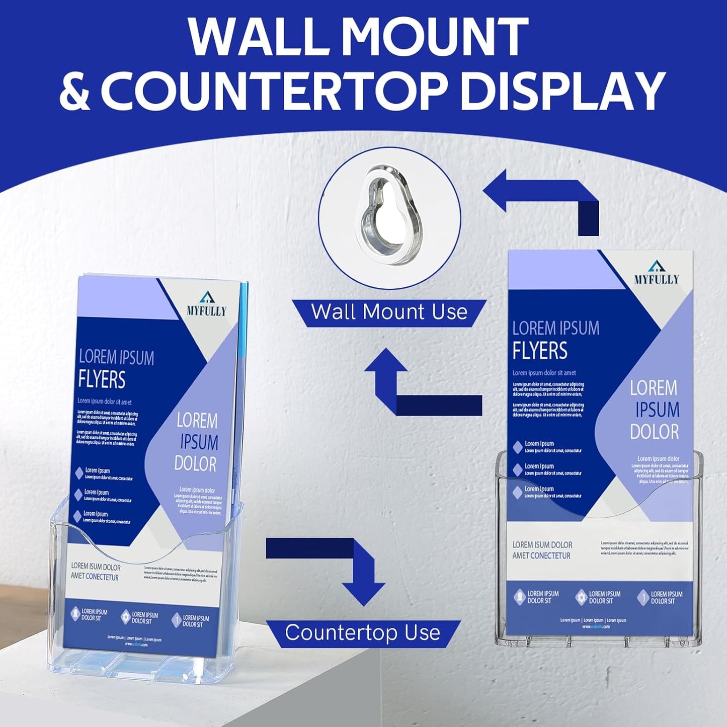 MYFULLY Acrylic Brochure Holder 4 x 7.9 Inches, 10 Pack Clear Plastic Trifold Pamphlet Holders, Wall Mount or Countertop Literature Display Rack Stand for Flyers, Booklets, Menus, Magazines, Leaflets