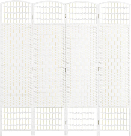 HOMCOM 4 Panel Room Divider, Folding Privacy Screen, 5.6' Room Separator, Wave Fiber Freestanding Partition Wall Divider, White