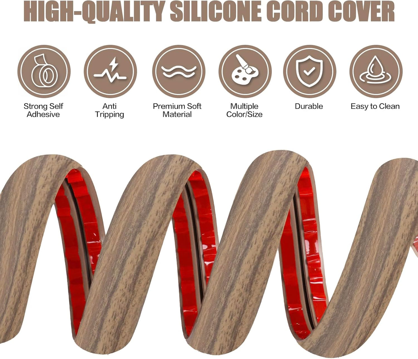Floor Cord Cover Self Adhesive Cord Hider,3.3FT Cable Management, Extension Strip Protector for Wires, Prevent Cable Trips for Offices, Gyms, Exhibitions Cavity:0.47"(W) x0.35(H) Woodsmokedbrown
