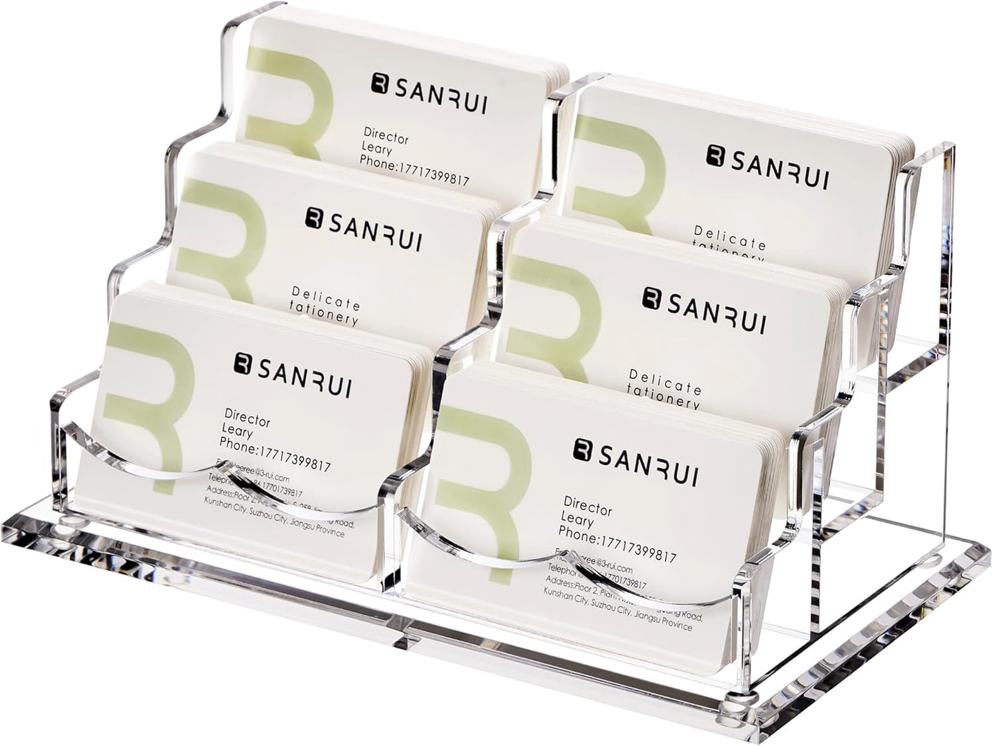 YUXUN Business Card Holder Display for Desk,Clear Acrylic Cards Stand for Men and Women,6 Slots 3 Tier Multiple Business Card Organizer (6slots)…