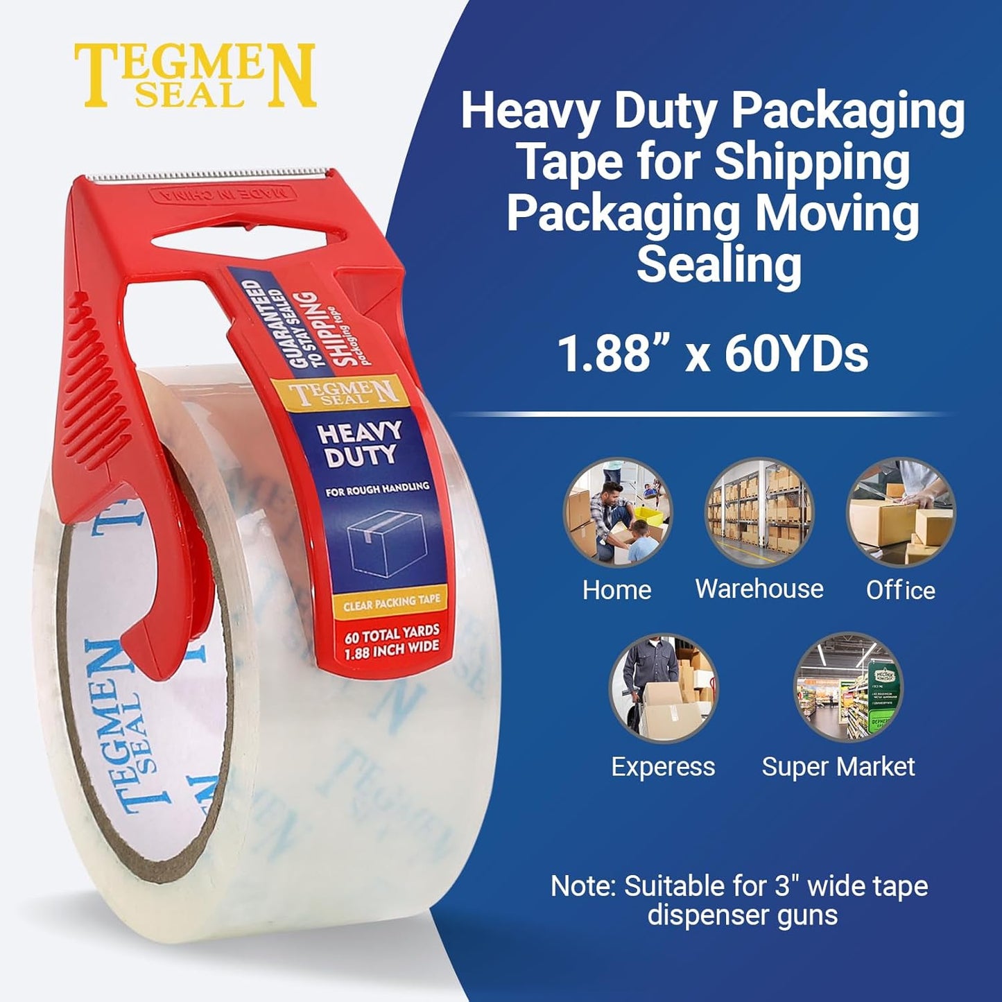 Heavy Duty Clear Packing Tape with Dispenser Combo for Shipping, Moving & Storage,Thicker Clear Packing Tape, 1.88 inches Wide, 60 Yards Per Roll, 12 Pack 720 Total Yards